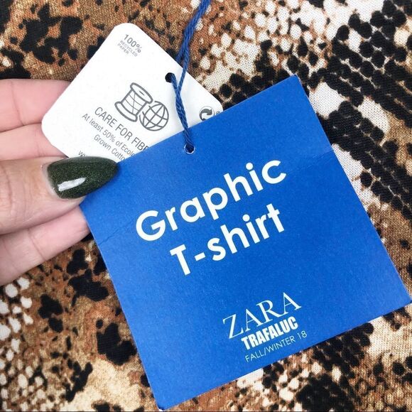 ZARA | Snakeskin Print Graphic Tee Short Sleeve NEW!Women’s Size Small Brown - Picture 7 of 10